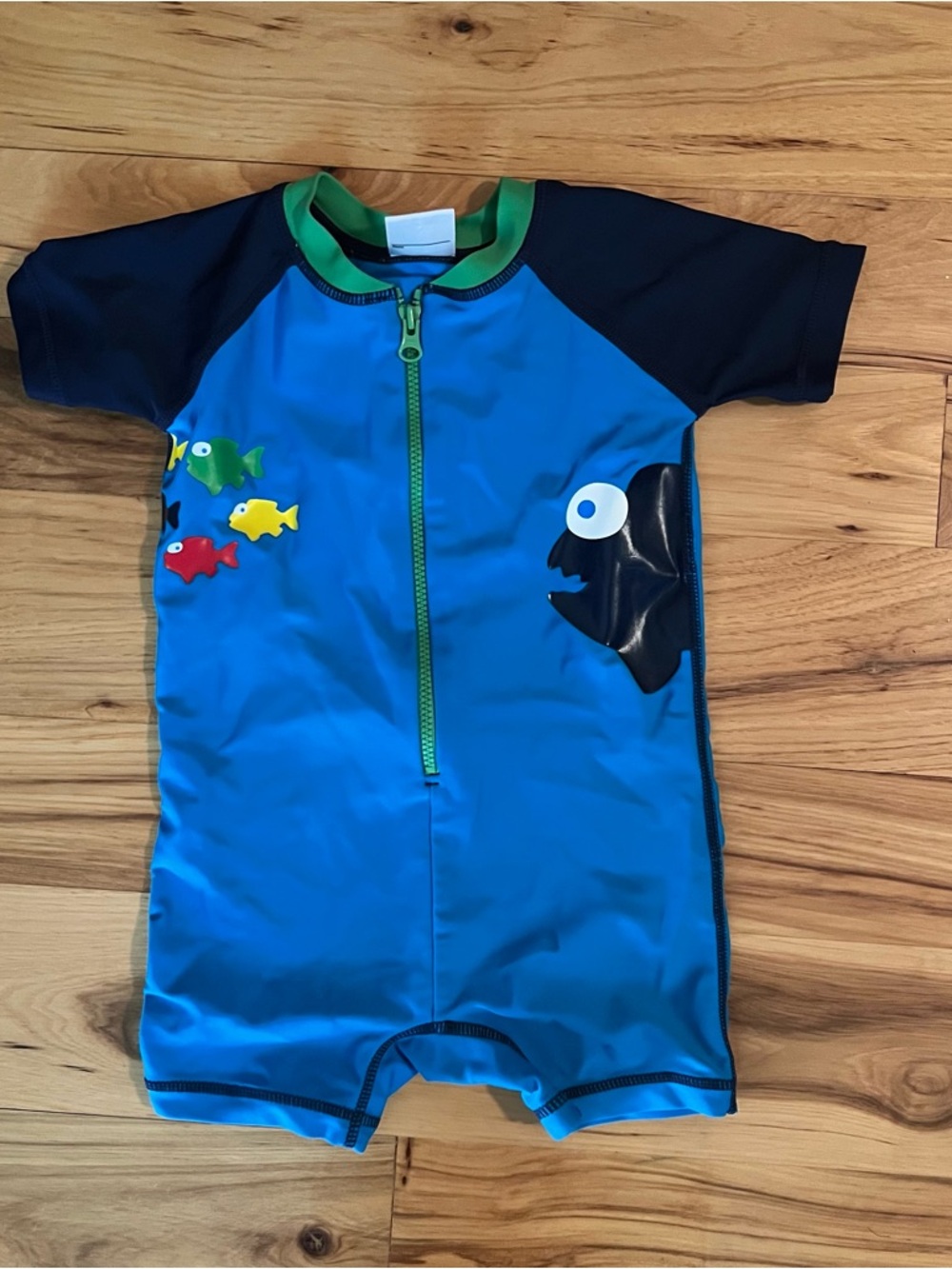 Hanna Anderson Kids Blue Fish Zip-Front Swim Suit